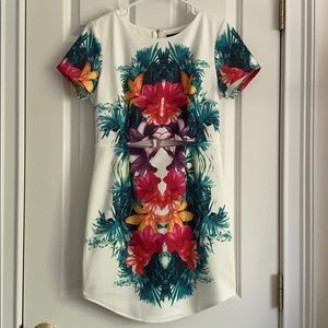 Tropical flower print bodycon dress
